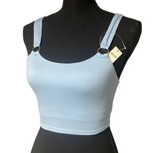 Aerie Baby Blue Ribbed Ring Cropped Lined Cami